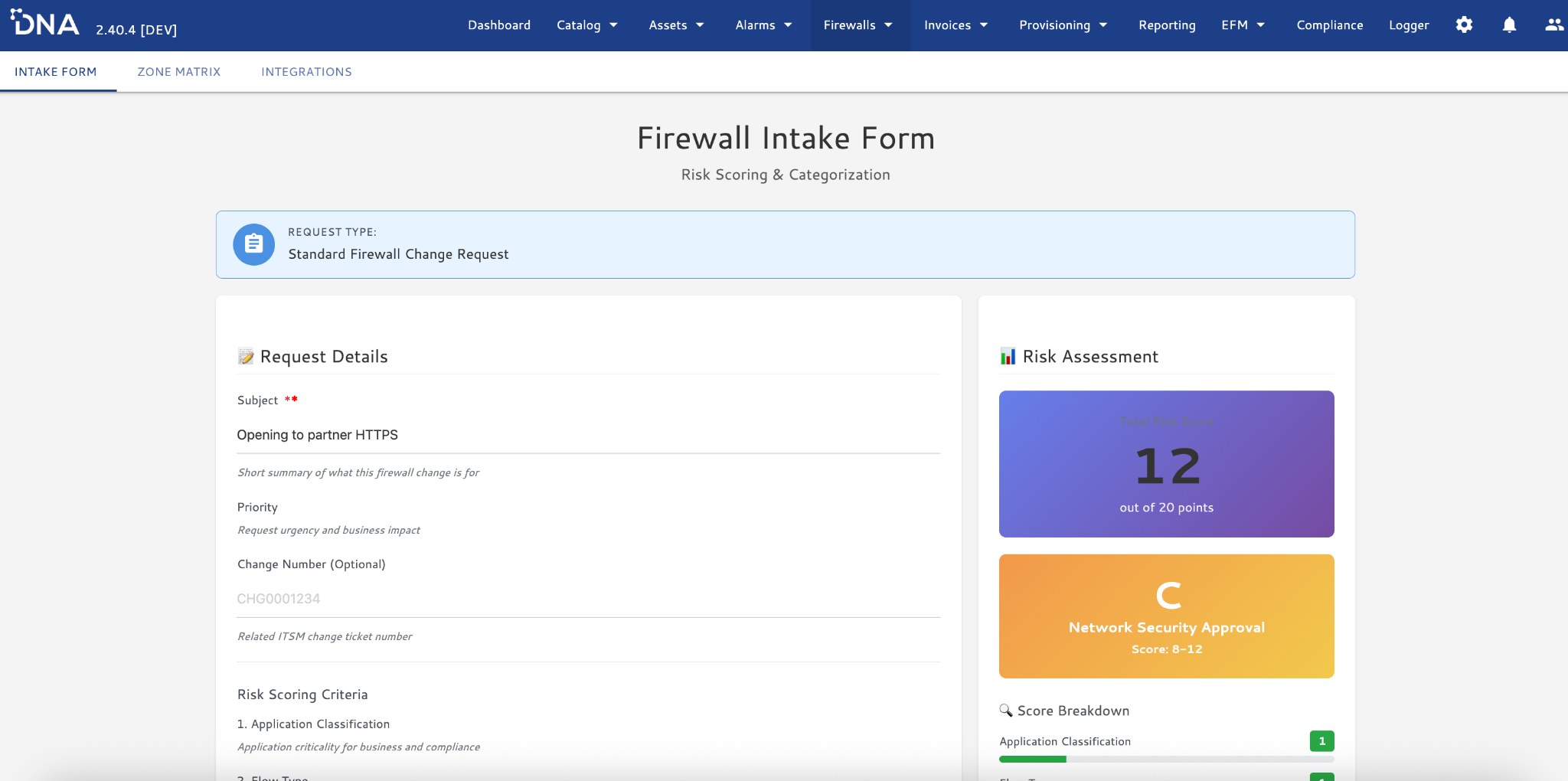 Zadání požadavku — DNA FW Intake Form
